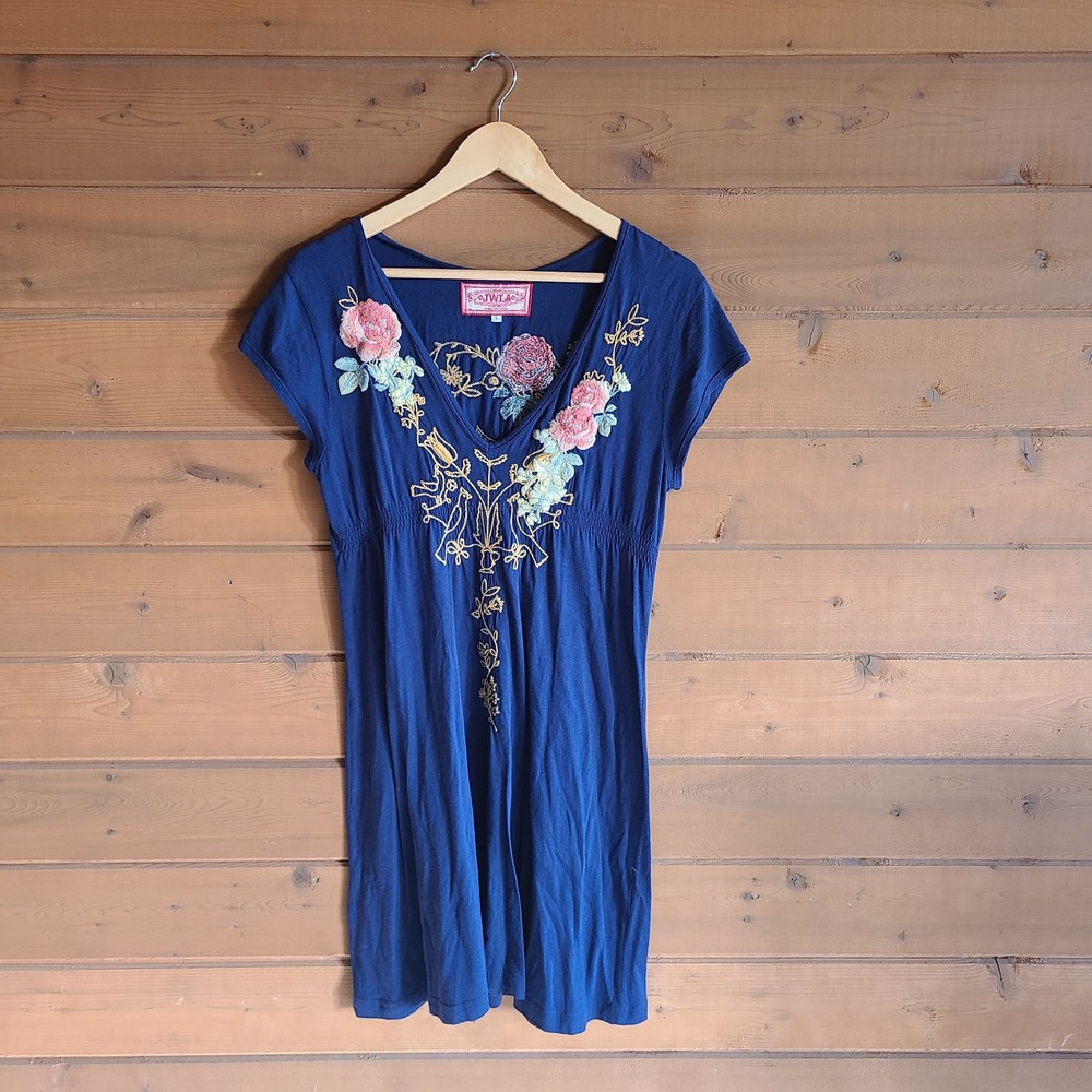Johnny Was Boho Embroidered Floral Navy Women’s Dress